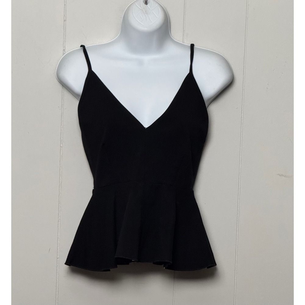 Olivaceous Black Deep V-Neck Open Back Peplum Cami Top Size Small